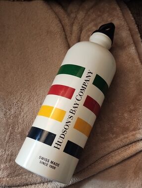 Hudson's Bay Company White Stainless Water Bottle with Multicolor Stripes